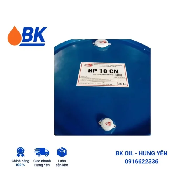 Tem nhãn chính hãng phuy dầu máy may HP CN10 tại BK OIL Hưng Yên