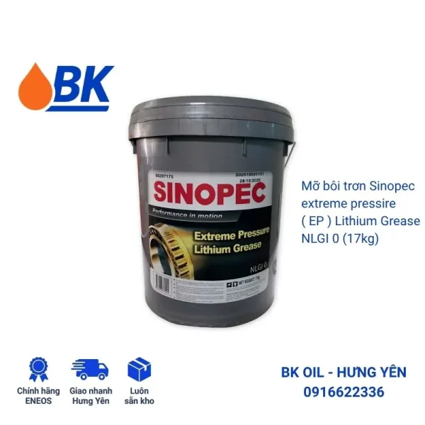 Mỡ bôi trơn Sinopec EP Lithium Grease chịu cực áp chính hãng tại BK OIL